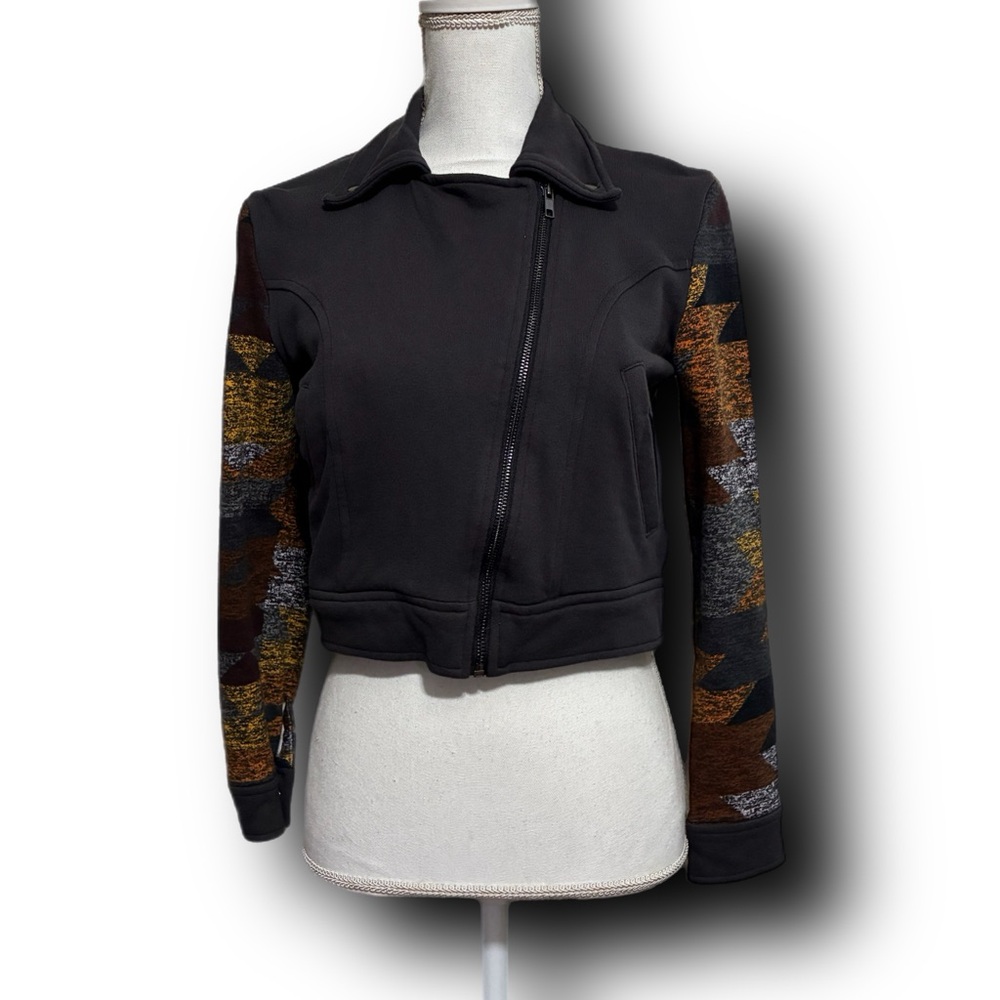 LuLaRoe Presley Moto Jacket with Aztec-inspired Sleeves Fall Vibes